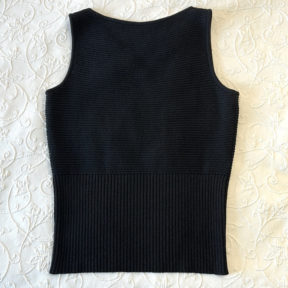 Vintage 90s St. John Sport Black Knit Sleeveless Tank Top w Cut Out Size Sm